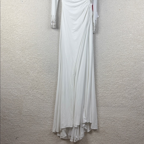 NWOT Mac Duggal Womens White Jeweled Long Sleeve Drop Shoulder Gown Size 0 - Picture 9 of 16
